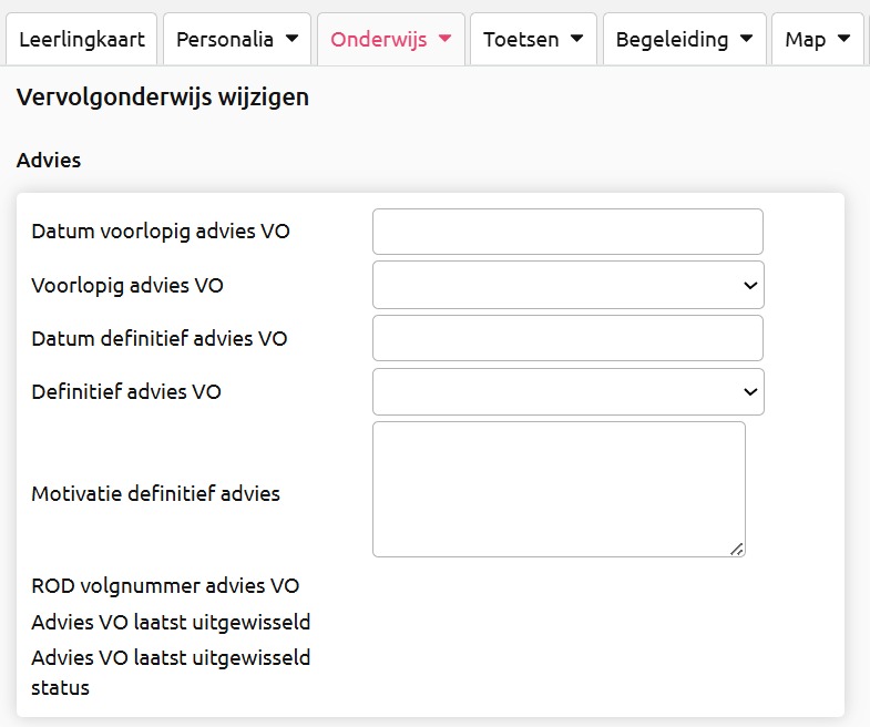 Zo vul je het advies in binnen ParnasSys: Leerling --> Onderwijs --> Vervolgonderwijs
